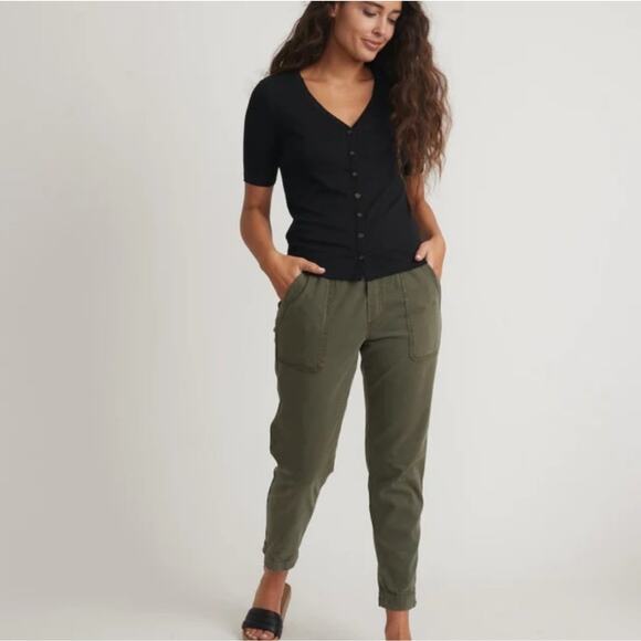 Marine Layer Lexi Button Front Ribbed Black Short Sleeve V-Neck Top Shirt Medium - Picture 2 of 11